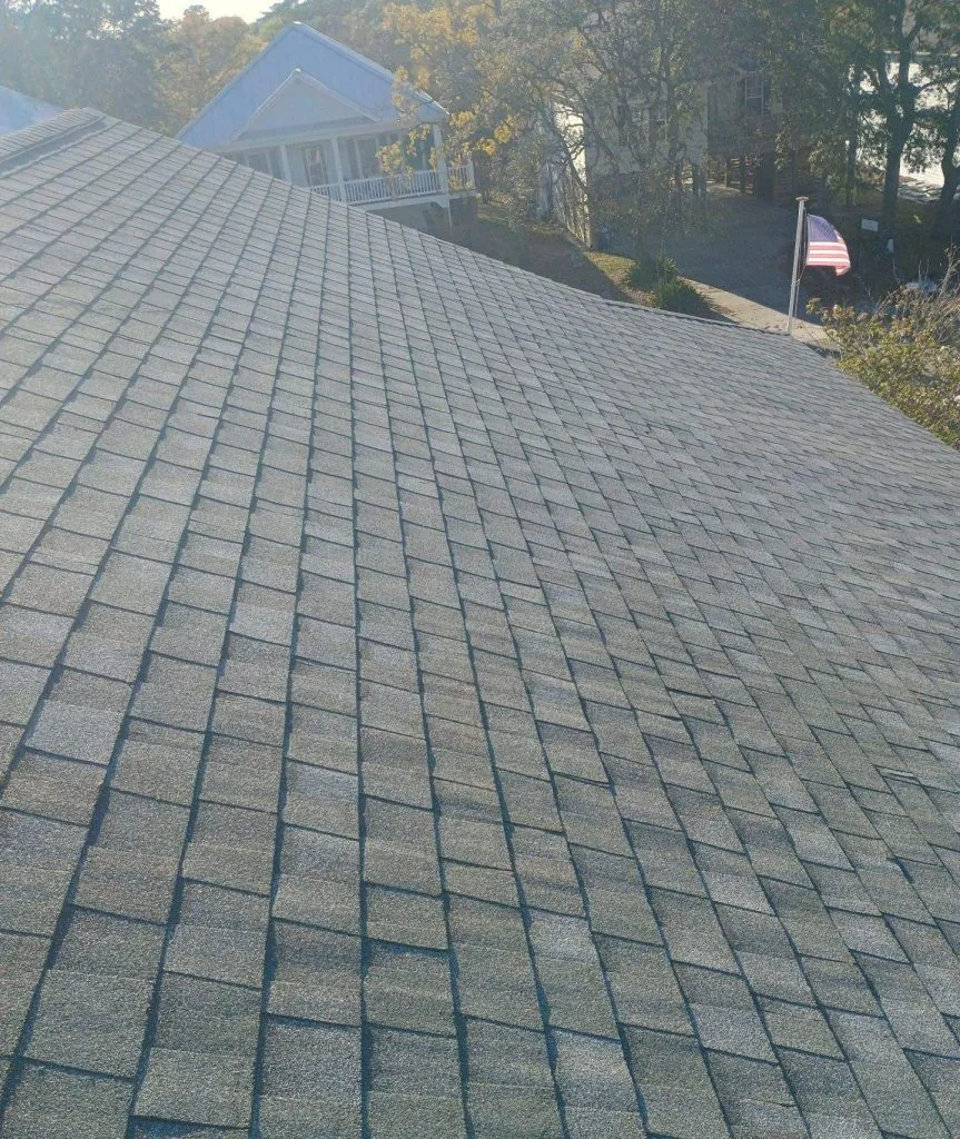 Completed shingle roof on an RGR insurance restoration project in Oak Island, NC