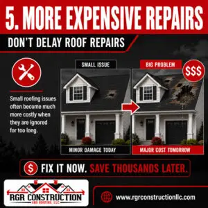 Small roofing issue becoming expensive roof repair problem in Wilmington NC by RGR Construction and Roofing