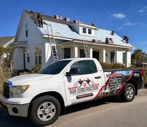 Roof replacement in progress in Wilmington, NC by RGR Construction and Roofing featuring a full residential roofing installation designed for coastal durability and long-term protection.