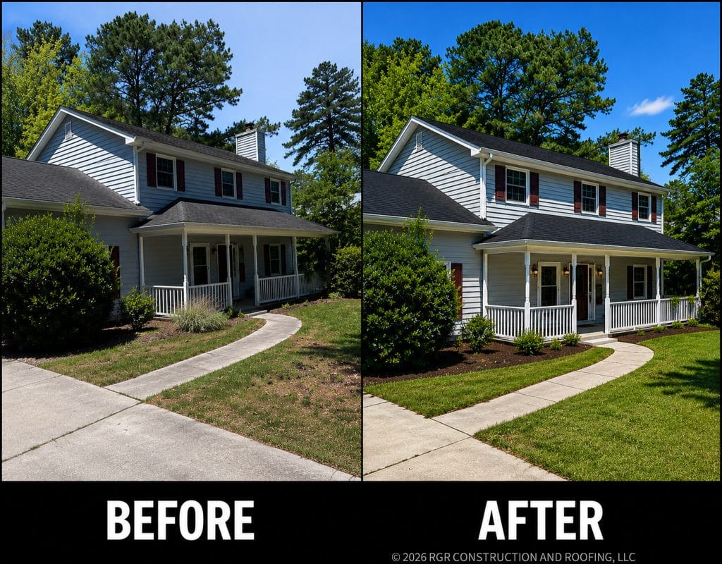 Before and after residential roofing by RGR