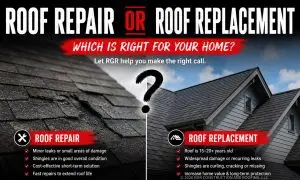 Roof repair or roof replacement question graphic for homeowners in Wilmington NC by RGR Construction and Roofing.