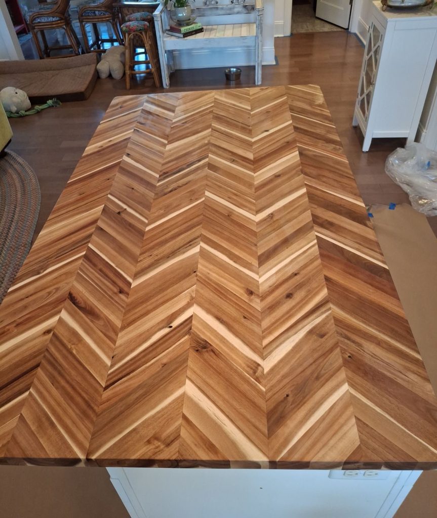Wood countertop surface photographed during RGR’s Hampstead kitchen update