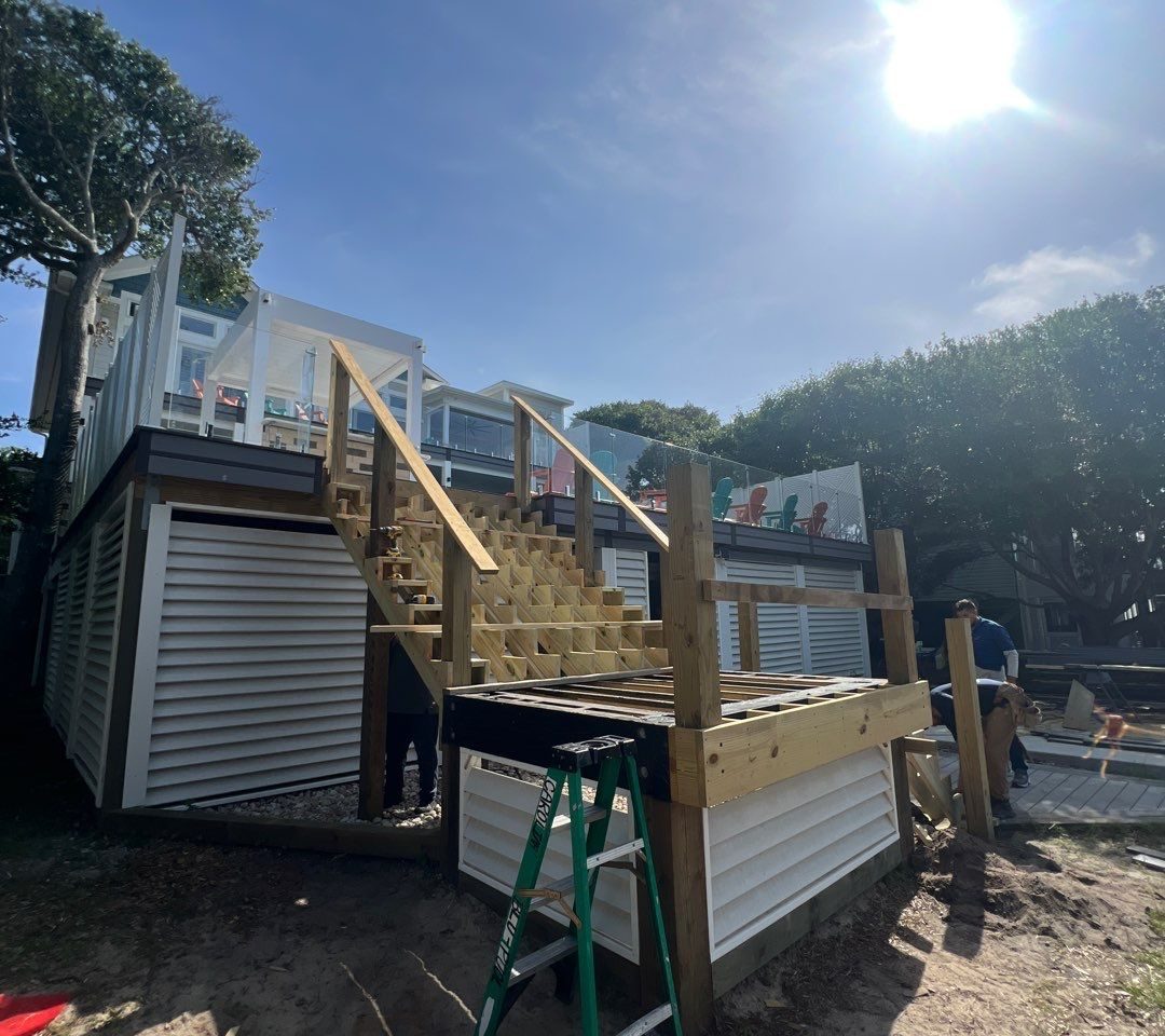 Deck Staircase Repair using Trex Composite Decking in Oak Island, NC by Licenesed General Contractor by RGR Construction and Roofing, LLC