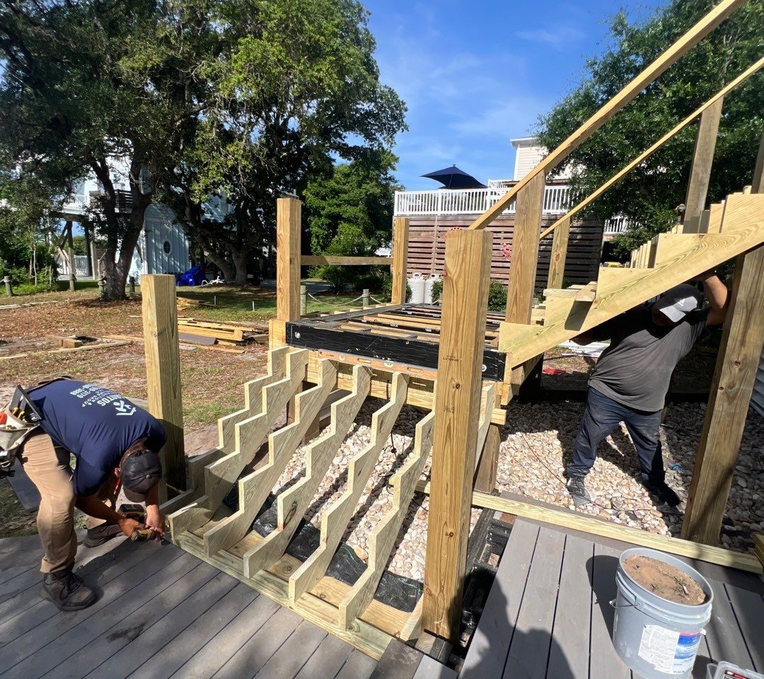 Deck Staircase Repair using Trex Composite Decking in Oak Island, NC by Licenesed General Contractor by RGR Construction and Roofing, LLC