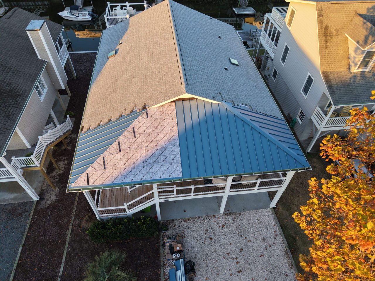 Standing Seam Metal Roof & Silver Birch Shingle Upgrade in Sunset Beach, NC by RGR Construction and Roofing, LLC