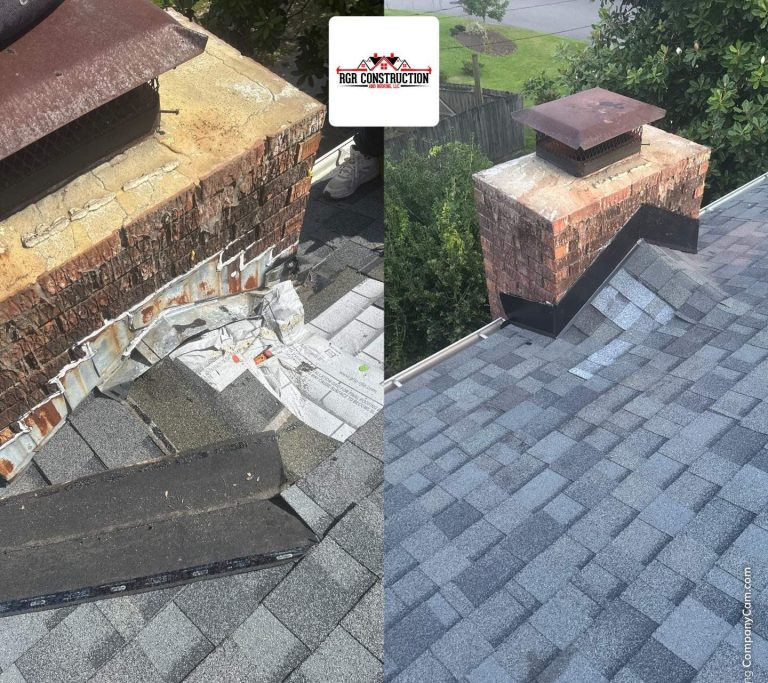 Source comparison of the chimney roof junction during and after repair