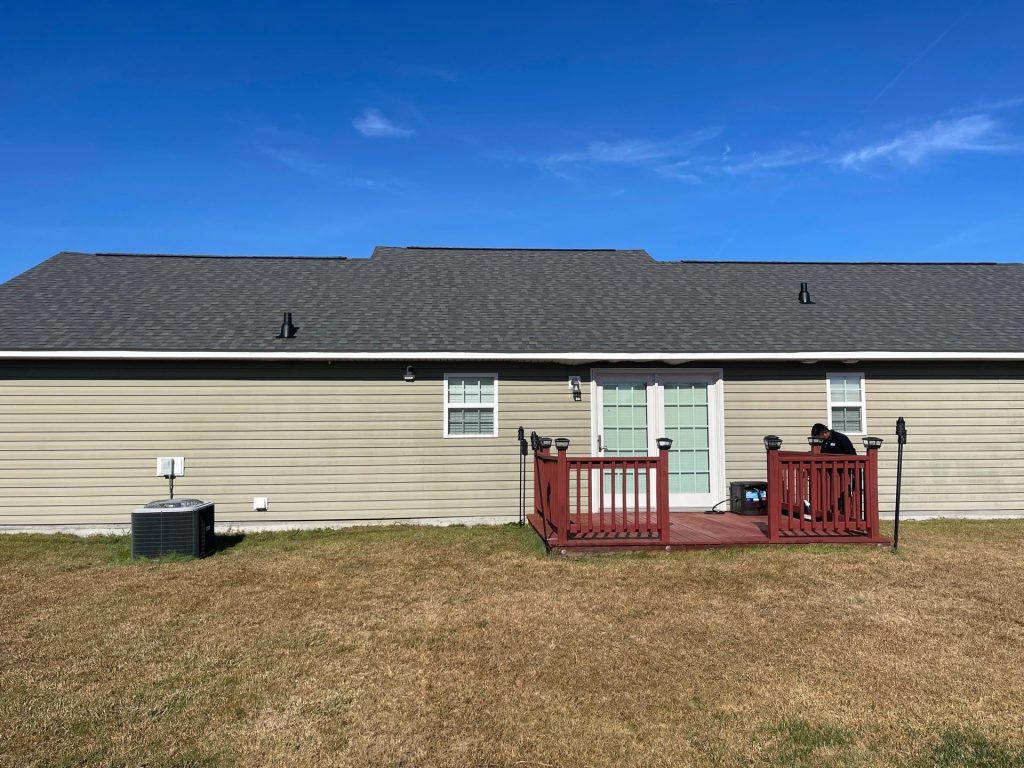 Completed rear shingle roof at the Sneads Ferry home