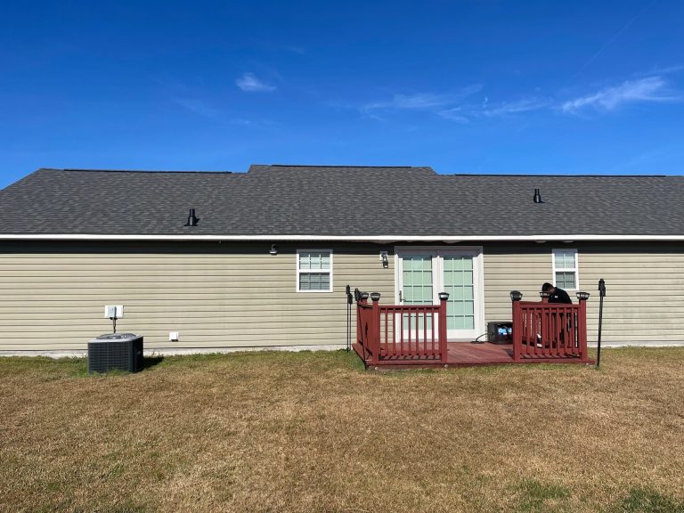 Completed rear shingle roof at the Sneads Ferry home