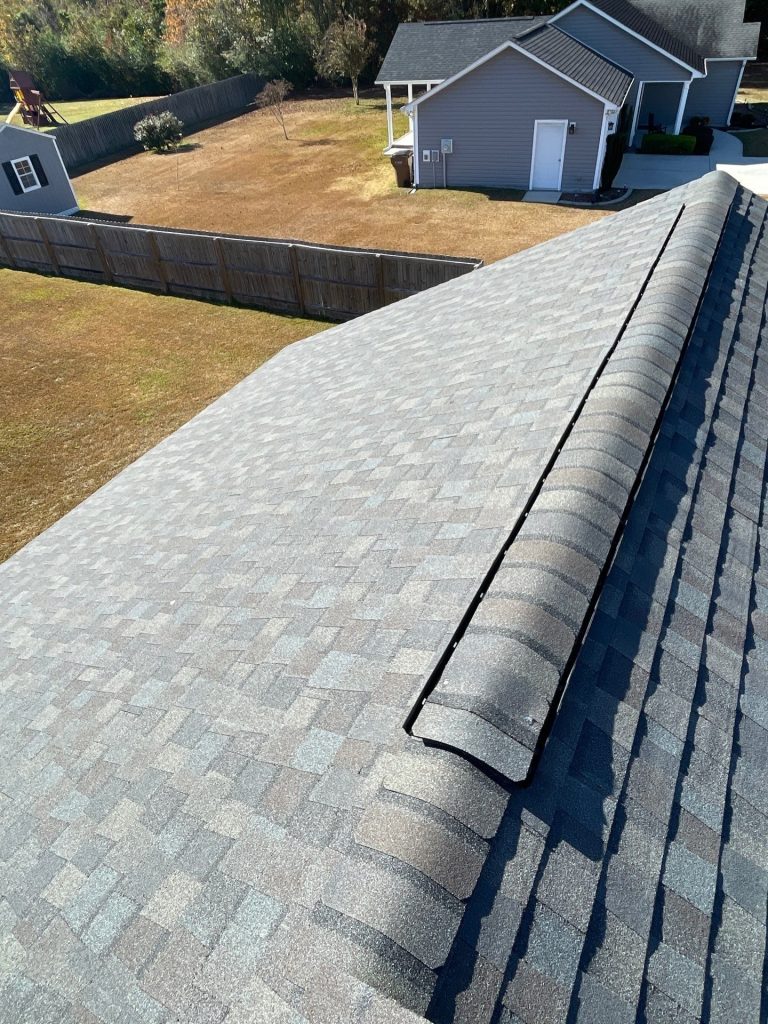 Close view of the ridge and adjoining shingles in Sneads Ferry