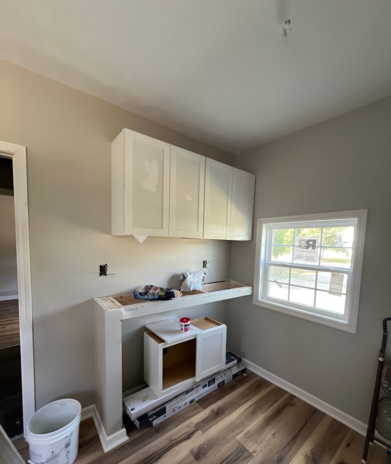 Sink-side cabinet work in progress at the Belville home
