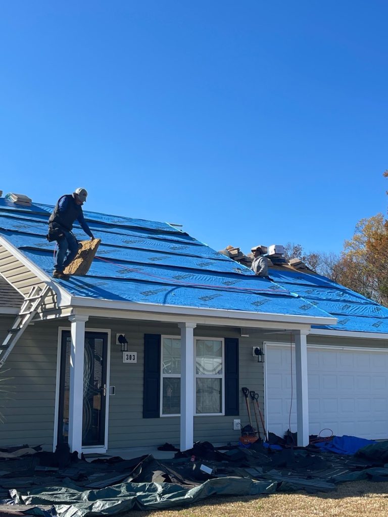 Roof underlayment during the Sneads Ferry roof replacement
