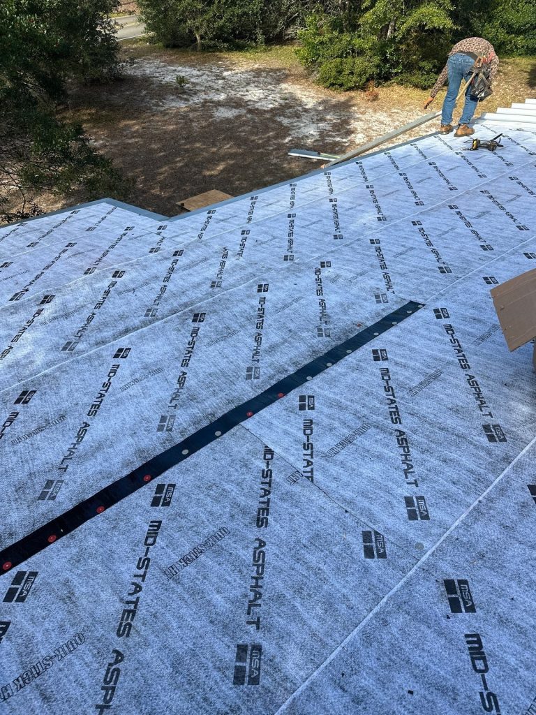 Roof underlayment installed across the Pine Valley roof slope in Pine Valley, Wilmington
