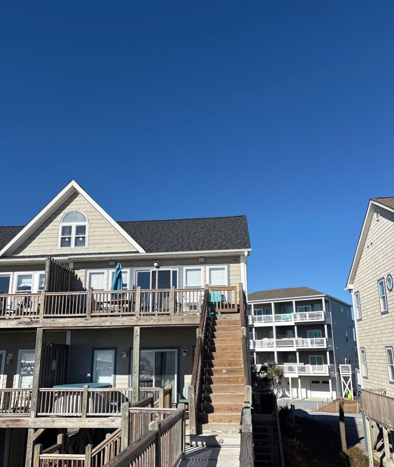 Completed shingle roofing on a North Topsail Beach home