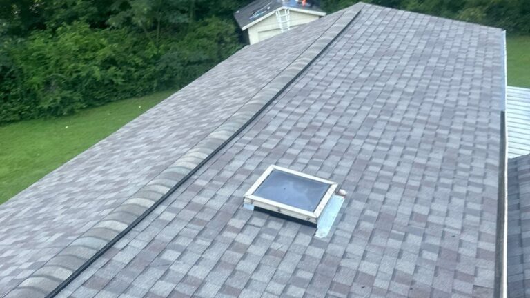 Gray shingle roof and skylight at an RGR roofing project in Wilmington